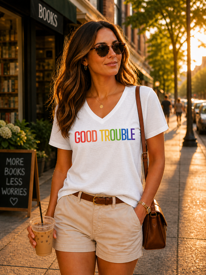 Rainbow Pride LGBTQ V-Neck T-Shirt – Lightweight Cotton Tee | Unisex Pride Graphic Empowerment Shirt