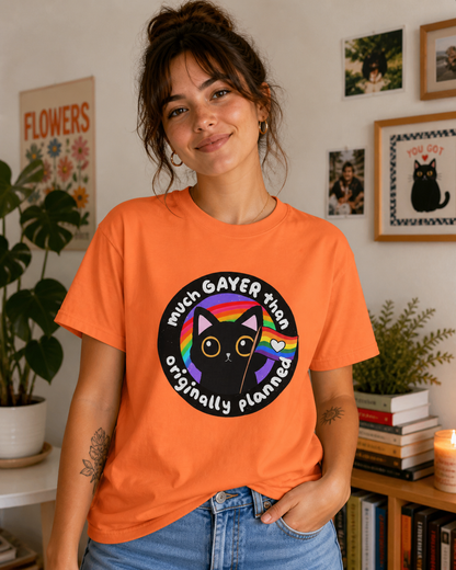 Much Gayer Than Originally Planned T-Shirt – Lightweight Cotton Tee | Funny LGBTQ Pride Shirt