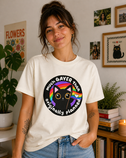 Much Gayer Than Originally Planned T-Shirt – Lightweight Cotton Tee | Funny LGBTQ Pride Shirt