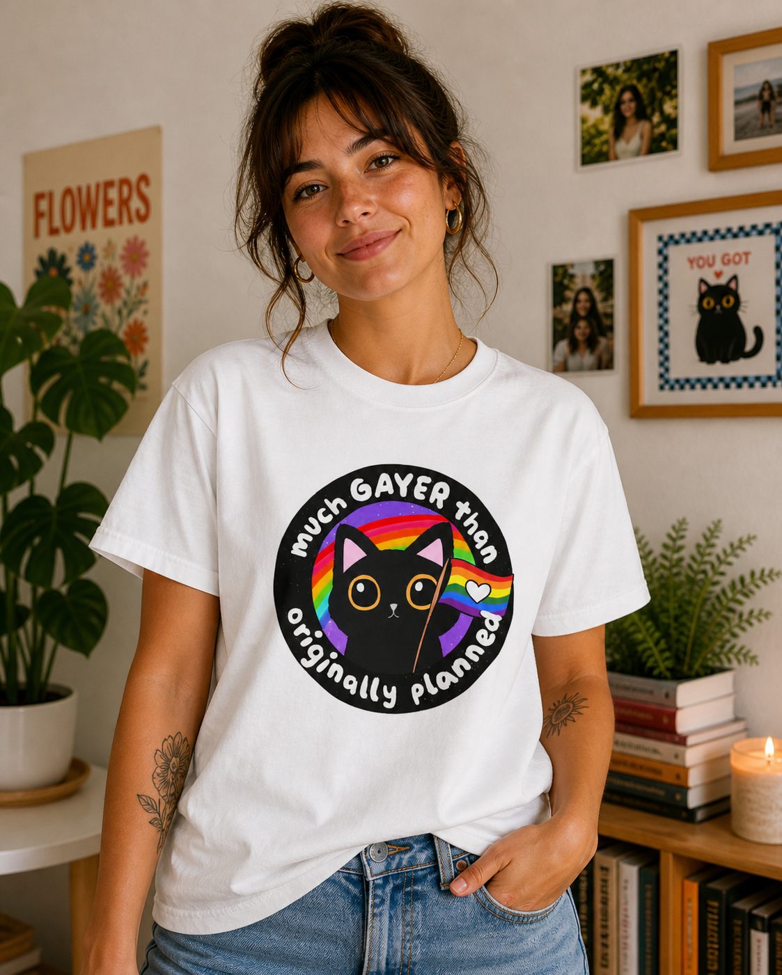 Much Gayer Than Originally Planned T-Shirt – Lightweight Cotton Tee | Funny LGBTQ Pride Shirt