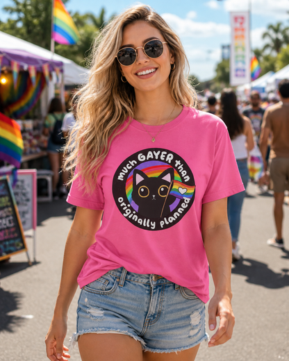 Much Gayer Than Originally Planned T-Shirt – Lightweight Cotton Tee | Funny LGBTQ Pride Shirt
