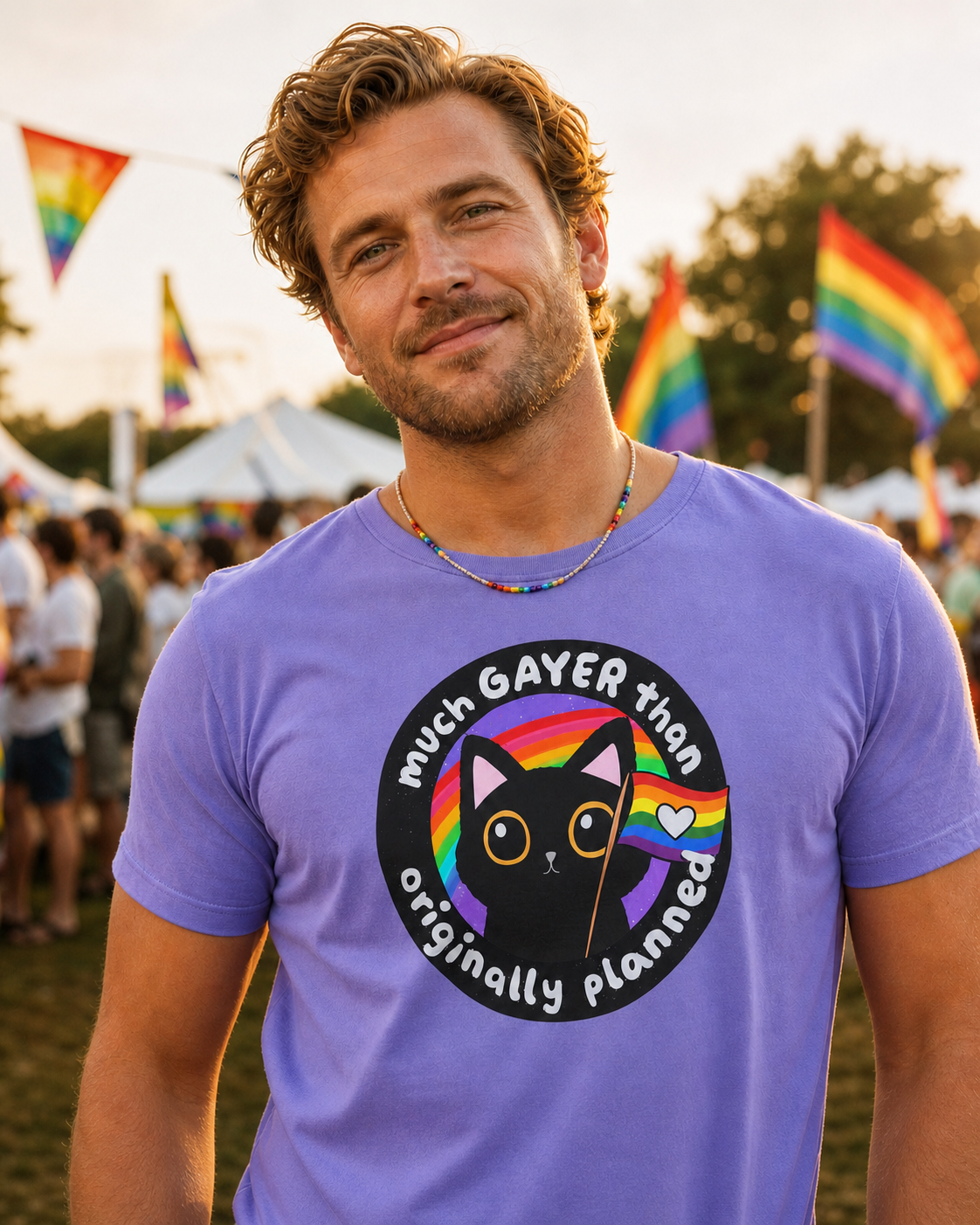 Much Gayer Than Originally Planned T-Shirt – Lightweight Cotton Tee | Funny LGBTQ Pride Shirt