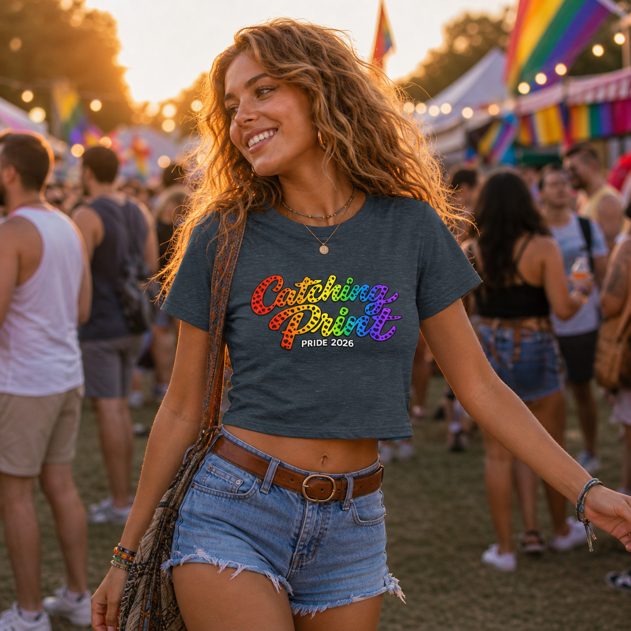 Catching Print Crop Top – Lightweight Festival Tee | Activist Statement Top