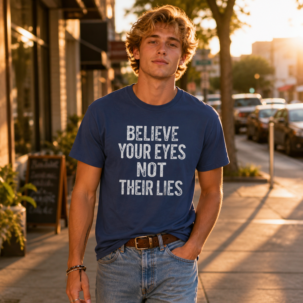 Believe Your Eyes Not Their Lies T-Shirt – Garment Dyed Heavyweight Tee | Political Statement Shirt