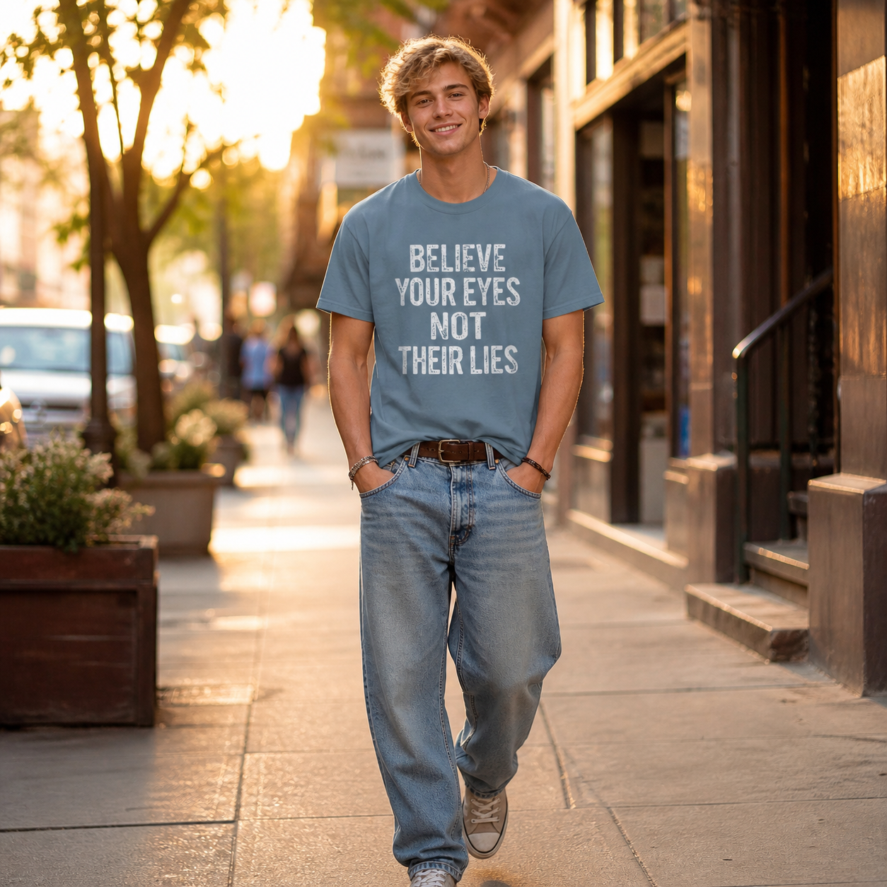 Believe Your Eyes Not Their Lies T-Shirt – Garment Dyed Heavyweight Tee | Political Statement Shirt