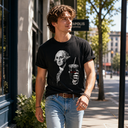 George Washington Iced Coffee T-Shirt – Garment Dyed Heavyweight Tee | Funny History Shirt