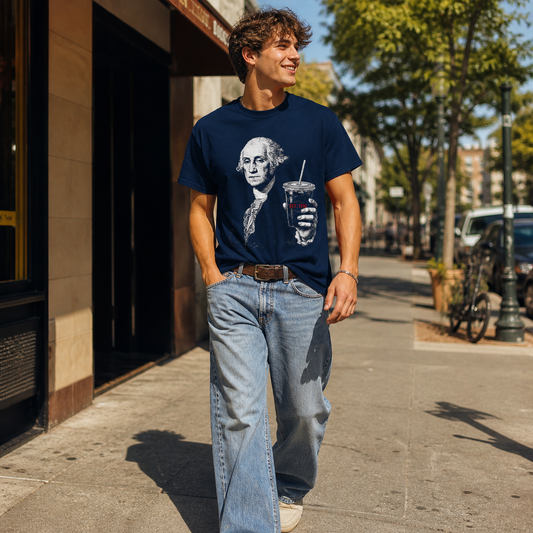 George Washington Iced Coffee T-Shirt – Garment Dyed Heavyweight Tee | Funny History Shirt