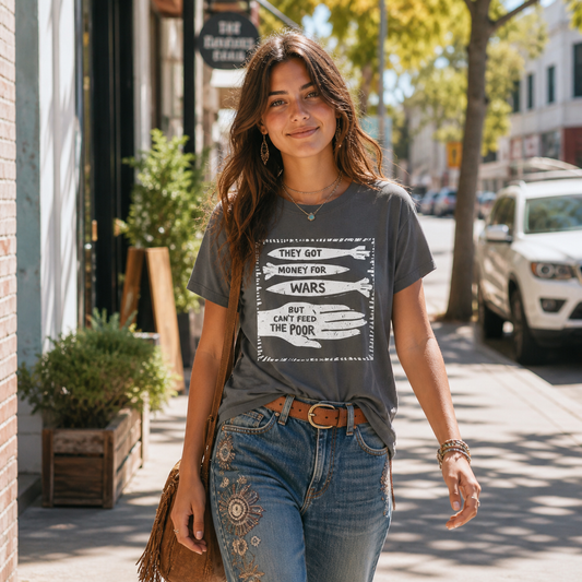 Money For Wars T-Shirt – Heavyweight Garment Dyed Tee | Anti-War Social Justice Shirt