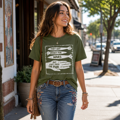 Money For Wars T-Shirt – Heavyweight Garment Dyed Tee | Anti-War Social Justice Shirt