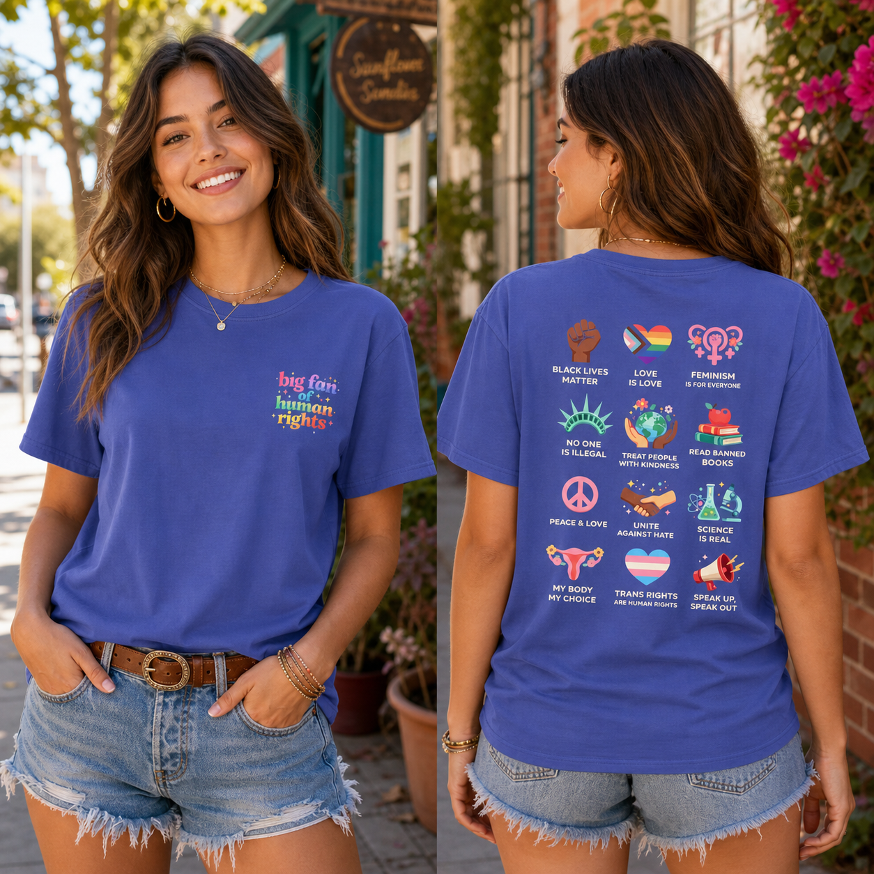 Human Rights Icons T-Shirt – Heavyweight Garment Dyed Tee | LGBTQ Ally Equality Shirt