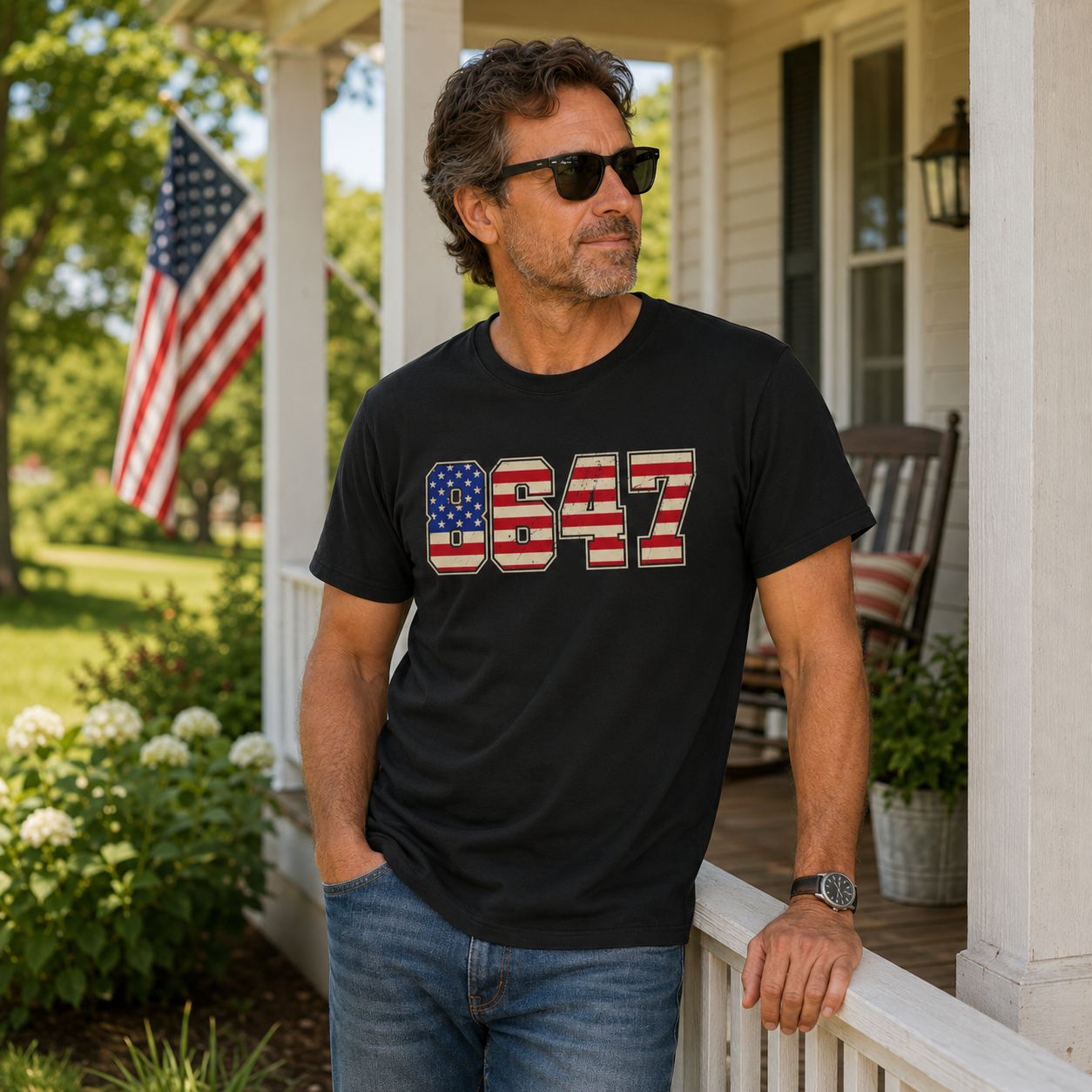 8647 American Flag T-Shirt – Vintage Athletic Tee | Patriotic Statement Shirt