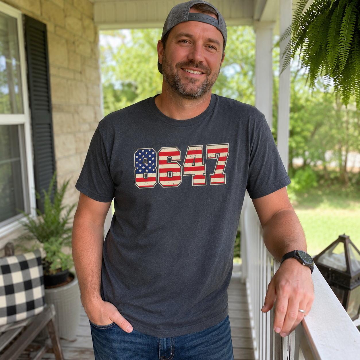 8647 American Flag T-Shirt – Vintage Athletic Tee | Patriotic Statement Shirt