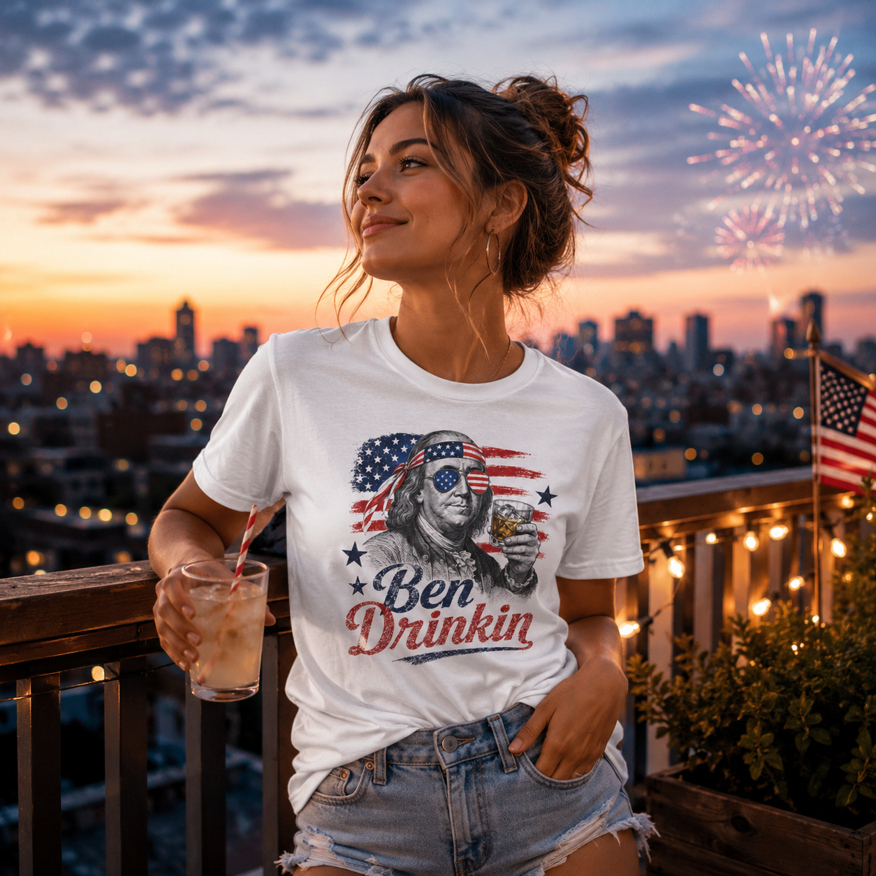 Ben Drinkin' T-Shirt — Patriotic Benjamin Franklin Graphic Tee