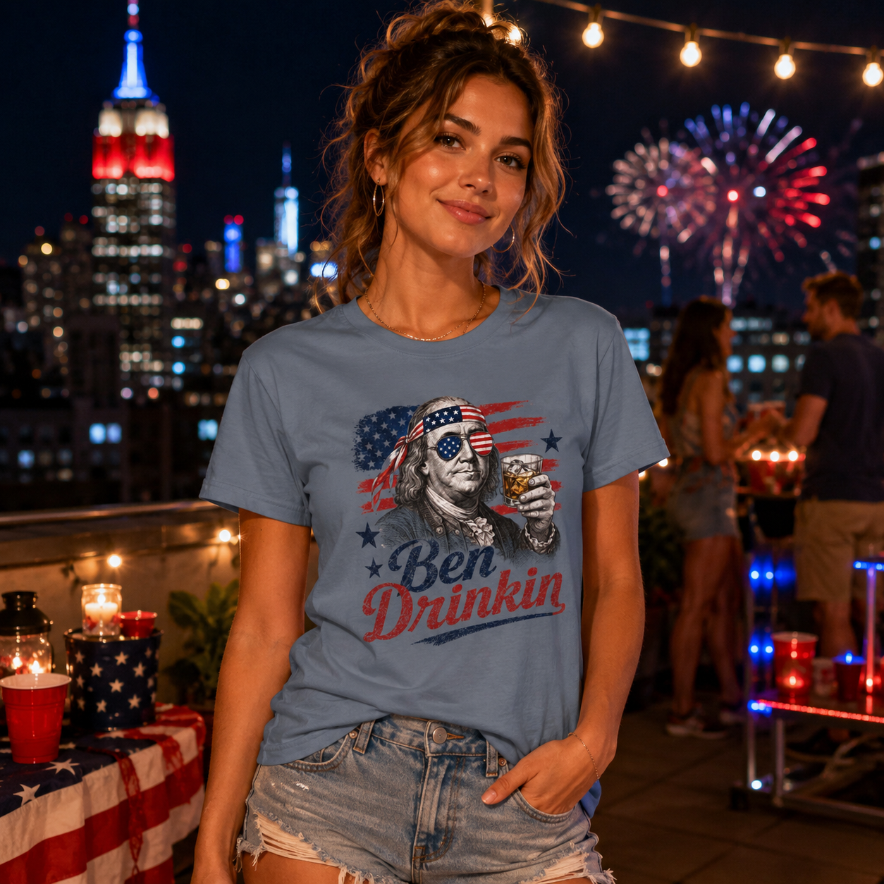 Ben Drinkin' T-Shirt — Patriotic Benjamin Franklin Graphic Tee
