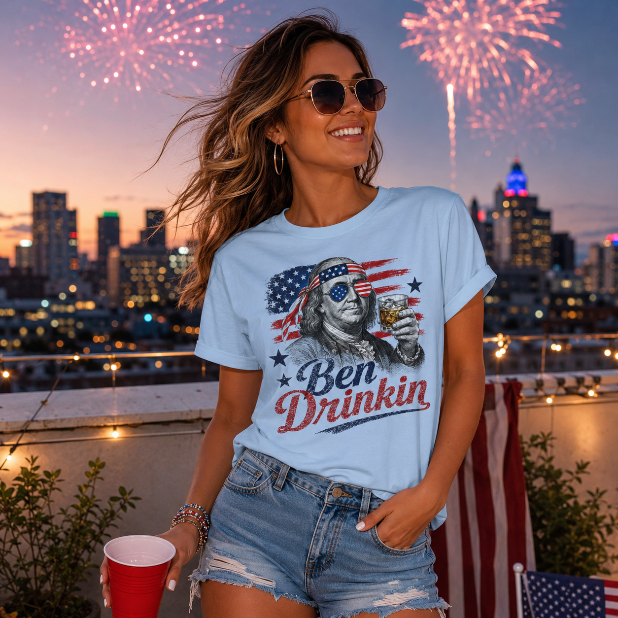 Ben Drinkin' T-Shirt — Patriotic Benjamin Franklin Graphic Tee