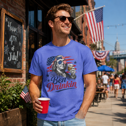 Ben Drinkin' T-Shirt — Patriotic Benjamin Franklin Graphic Tee