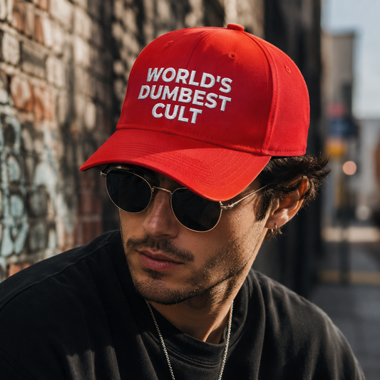 World’s Dumbest Cult Embroidered Red Hat