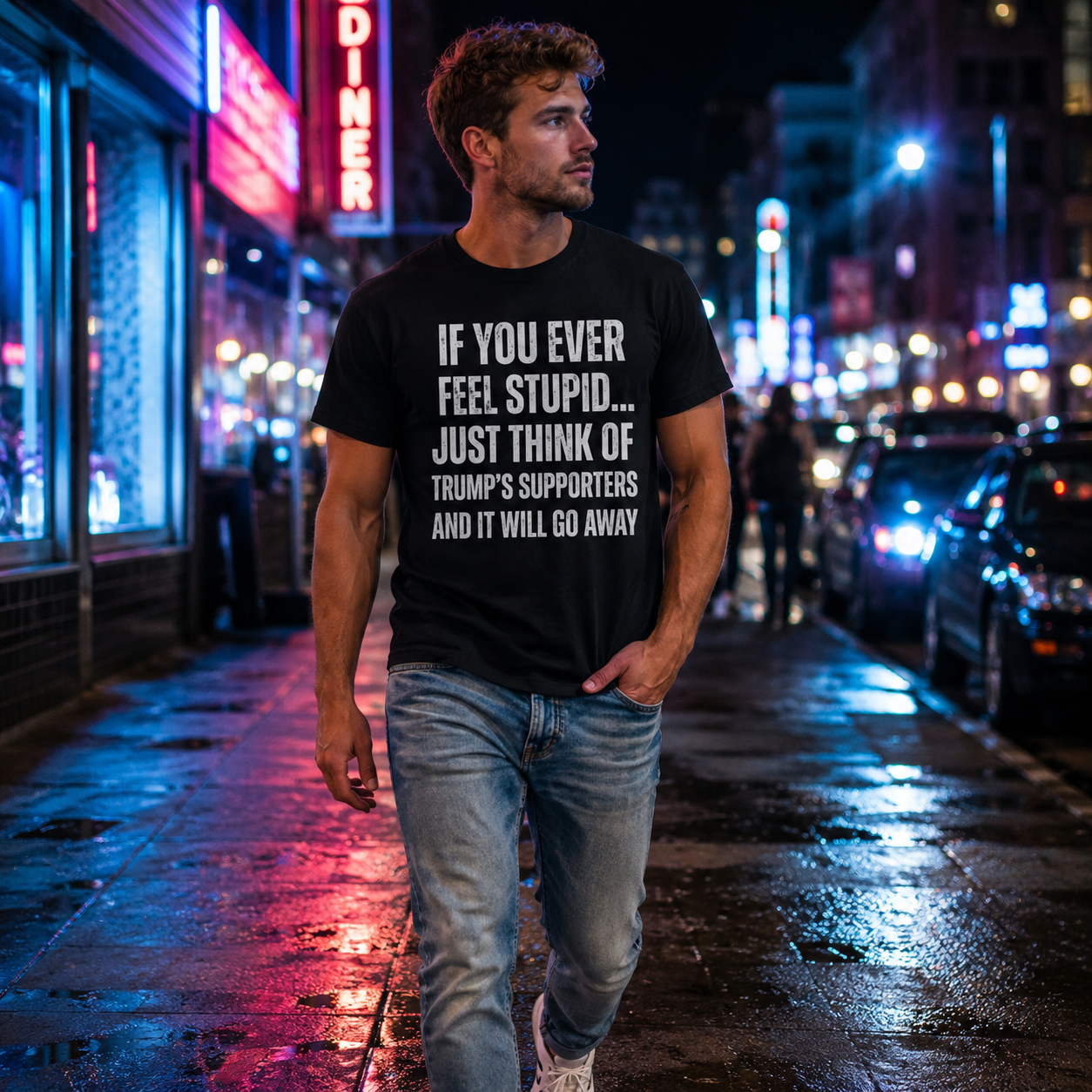 Political Statement T-Shirt — "If You Ever Feel Stupid... Just Think of Trump's Supporters"