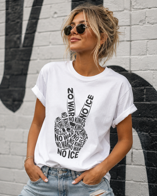 Peace Sign T-Shirt — "No War No Kings No Vice" Typography Tee