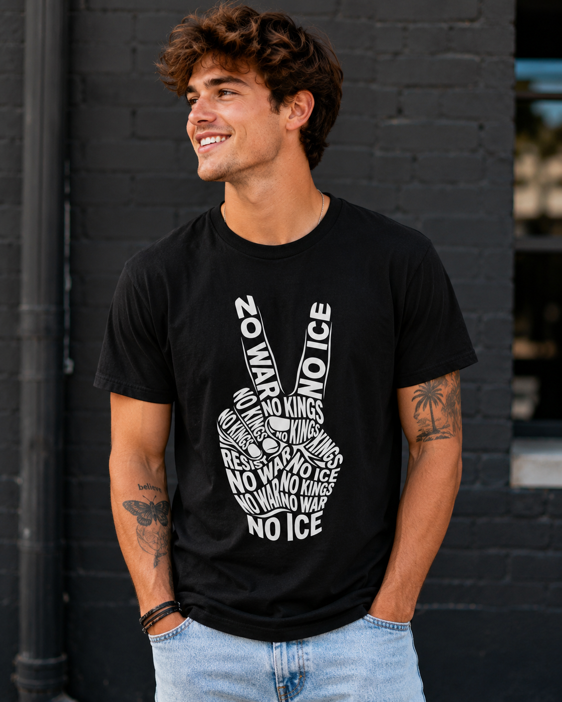 Peace Sign T-Shirt — "No War No Kings No Vice" Typography Tee