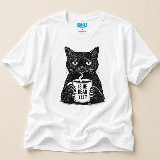 Is He Dead Yet? Black Cat Graphic T-Shirt