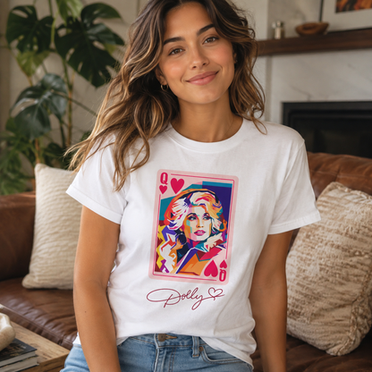 Dolly Queen of Hearts Tee — Colorful Pop Art Playing Card T-Shirt