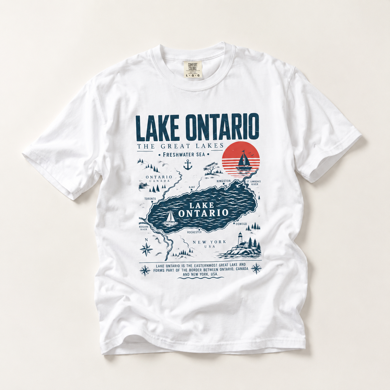 Lake Ontario Map T-Shirt — Vintage Great Lakes Travel Tee