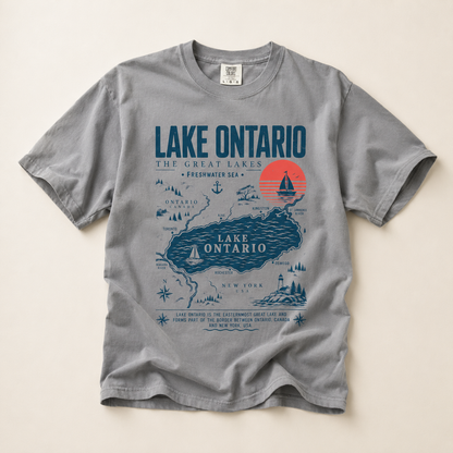 Lake Ontario Map T-Shirt — Vintage Great Lakes Travel Tee