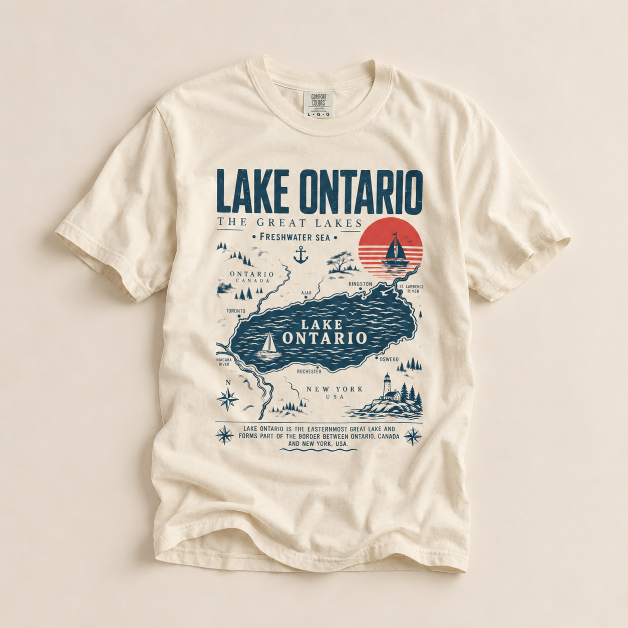 Lake Ontario Map T-Shirt — Vintage Great Lakes Travel Tee