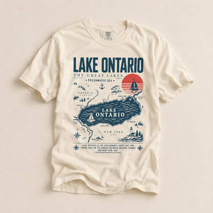 Lake Ontario Map T-Shirt — Vintage Great Lakes Travel Tee