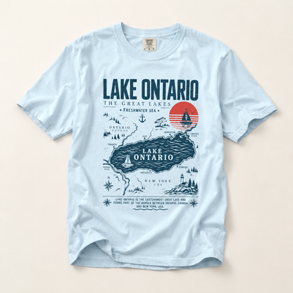 Lake Ontario Map T-Shirt — Vintage Great Lakes Travel Tee