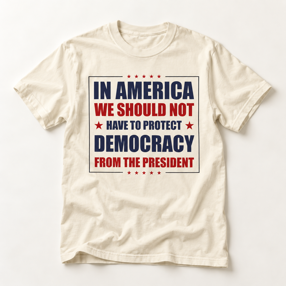 Political Statement T-Shirt — "In America We Should Not Have to Protect Democracy From the President"