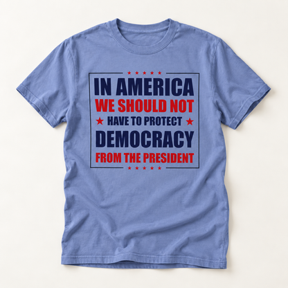 Political Statement T-Shirt — "In America We Should Not Have to Protect Democracy From the President"