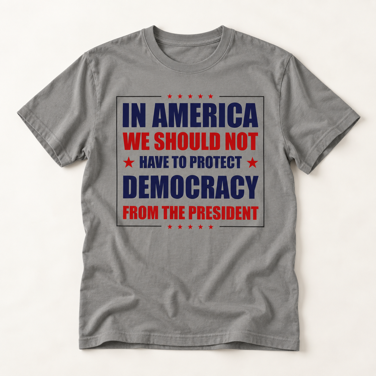Political Statement T-Shirt — "In America We Should Not Have to Protect Democracy From the President"