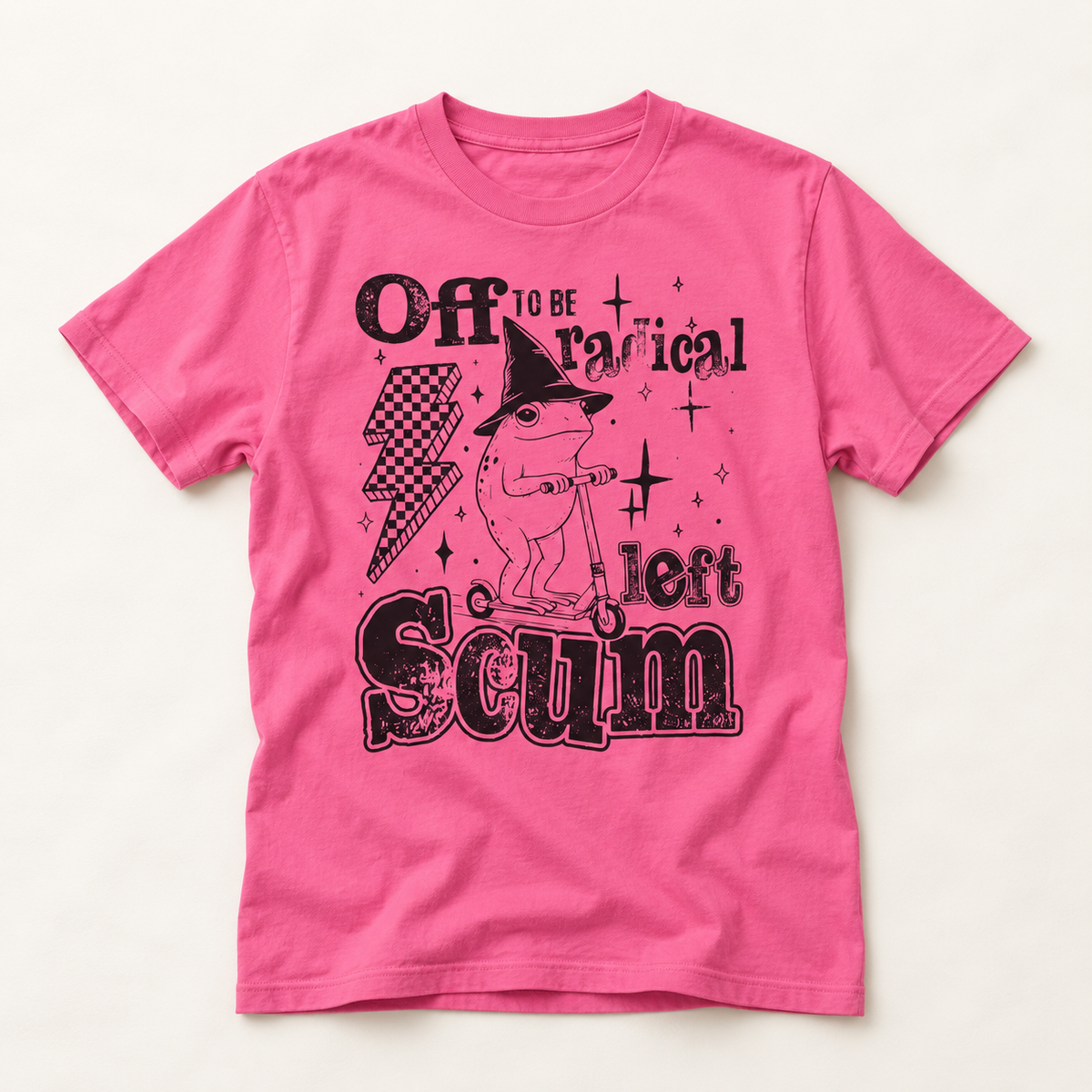 Graphic T-Shirt — "Off to Be Radical Left Scum" Retro Cartoon Tee