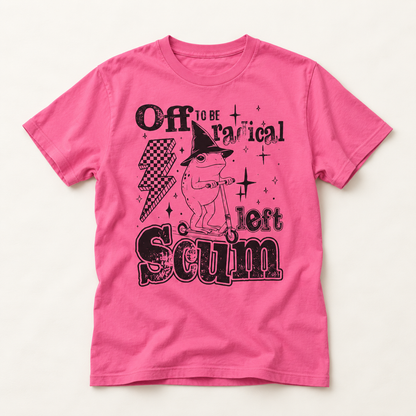 Graphic T-Shirt — "Off to Be Radical Left Scum" Retro Cartoon Tee
