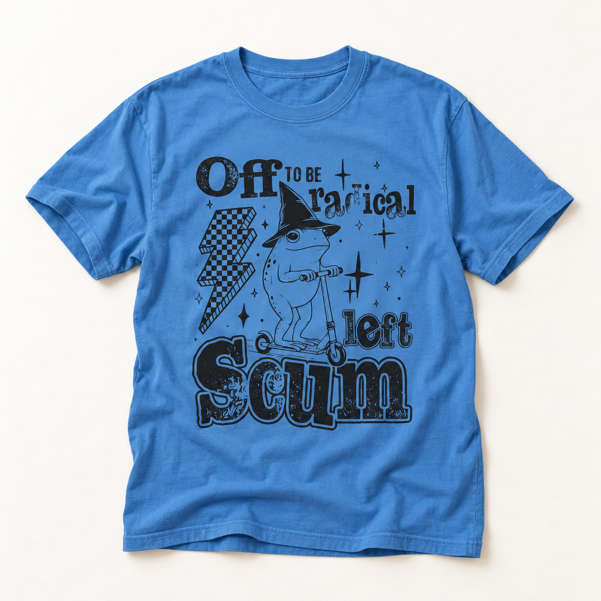 Graphic T-Shirt — "Off to Be Radical Left Scum" Retro Cartoon Tee