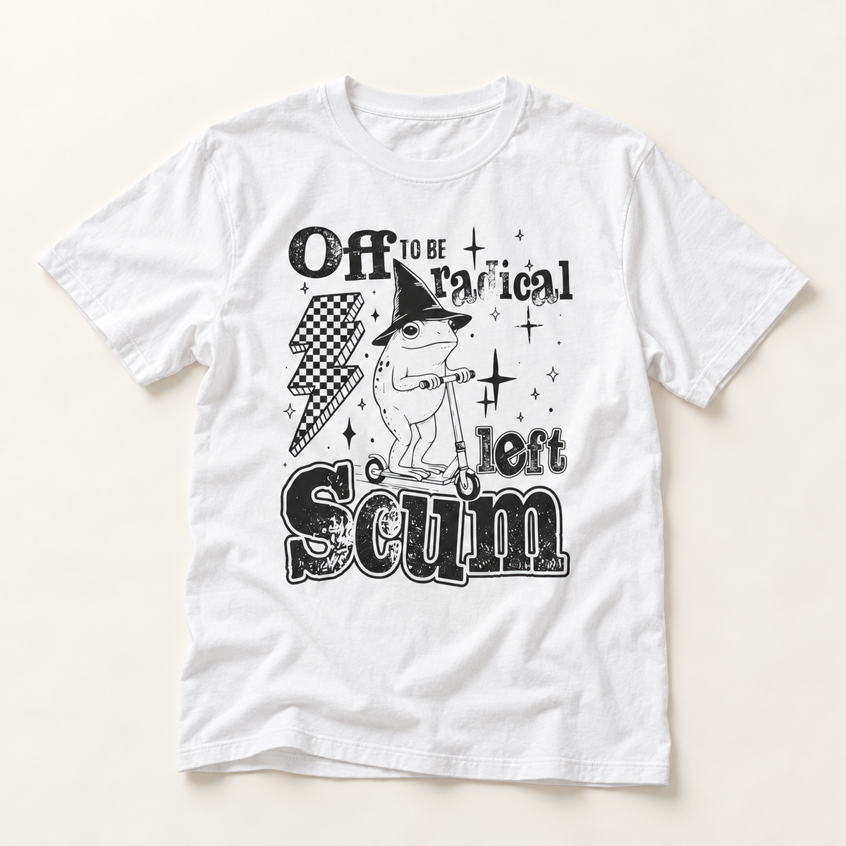 Graphic T-Shirt — "Off to Be Radical Left Scum" Retro Cartoon Tee