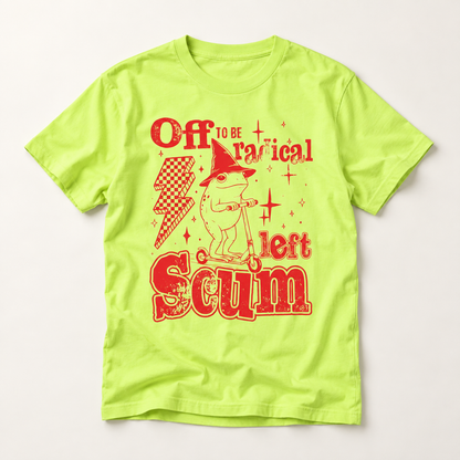 Graphic T-Shirt — "Off to Be Radical Left Scum" Retro Cartoon Tee