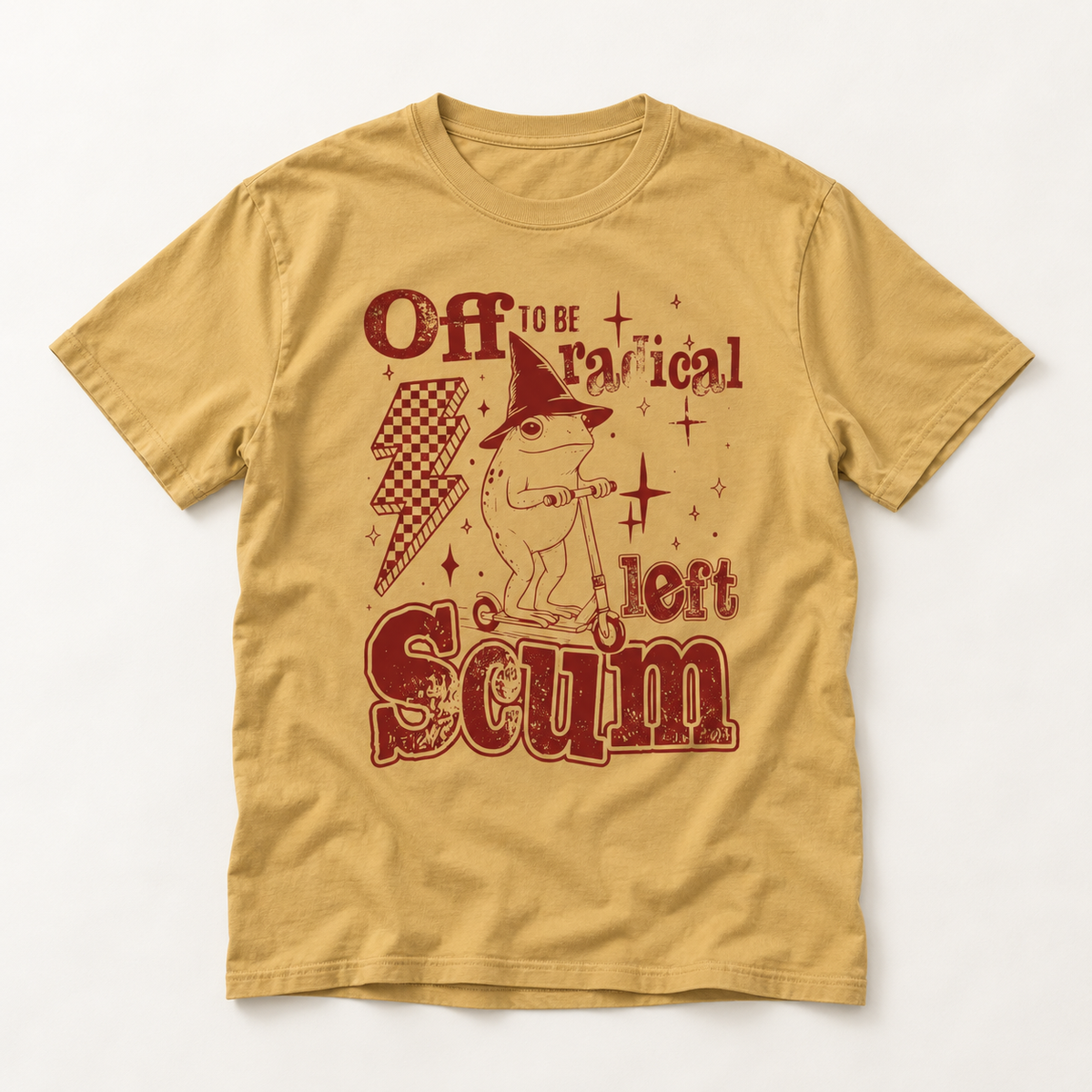 Graphic T-Shirt — "Off to Be Radical Left Scum" Retro Cartoon Tee