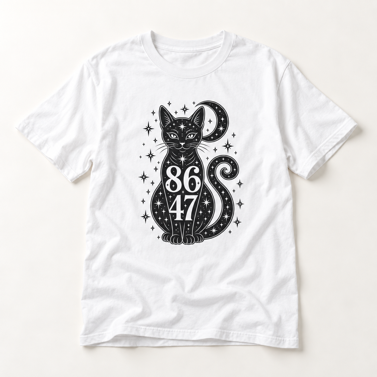Mystic Black Cat Tee — 86/47 Crescent Moon Graphic T-Shirt