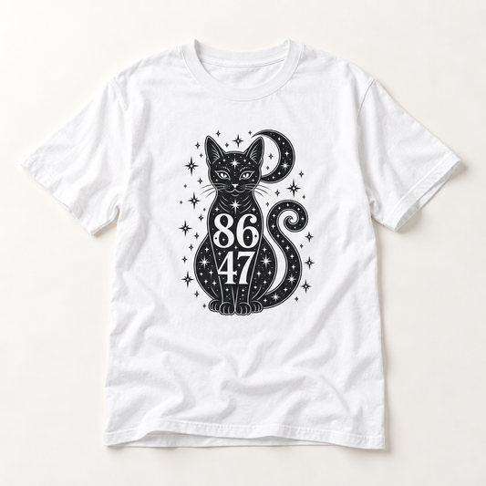 Mystic Black Cat Tee — 86/47 Crescent Moon Graphic T-Shirt