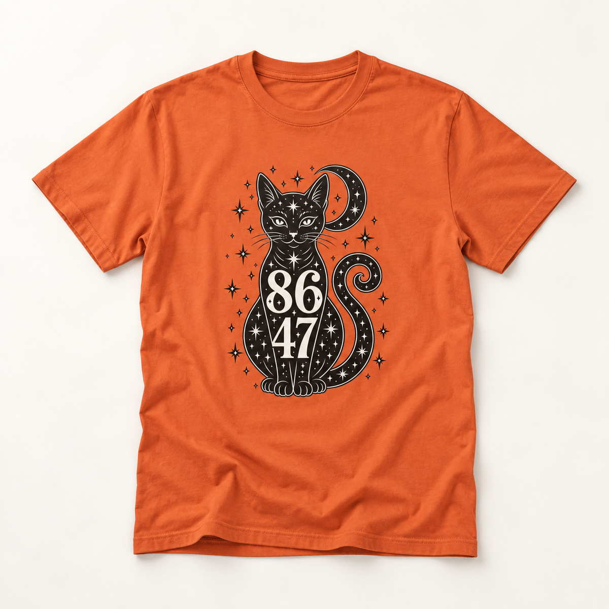 Mystic Black Cat Tee — 86/47 Crescent Moon Graphic T-Shirt