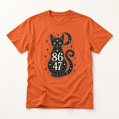 Mystic Black Cat Tee — 86/47 Crescent Moon Graphic T-Shirt