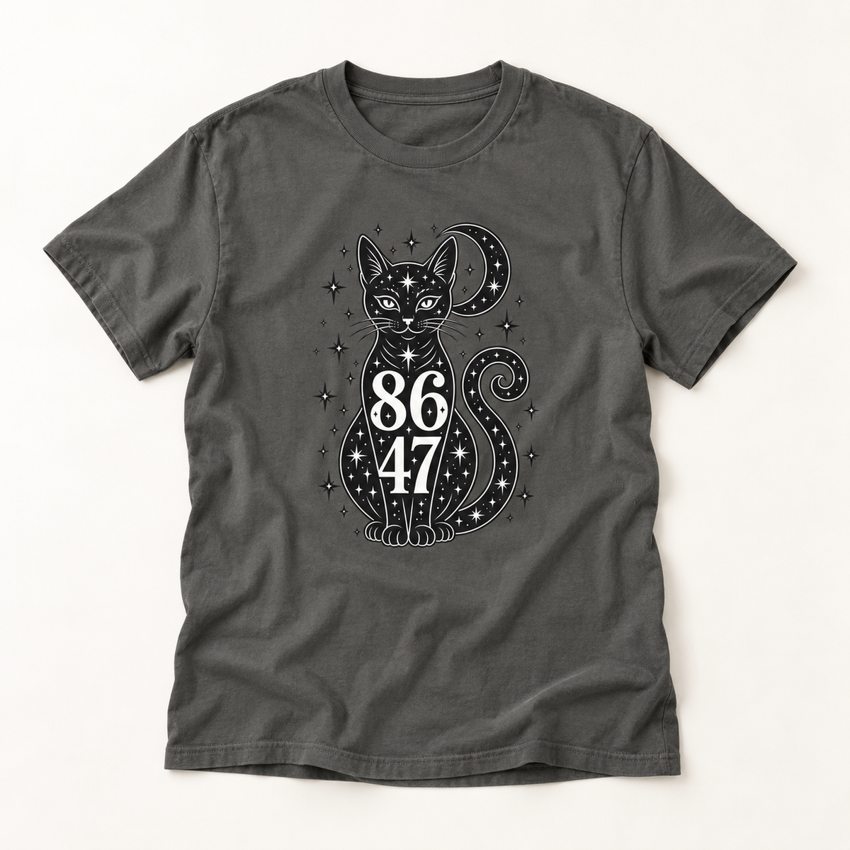 Mystic Black Cat Tee — 86/47 Crescent Moon Graphic T-Shirt