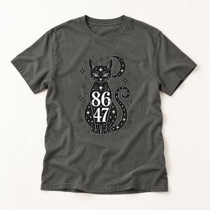 Mystic Black Cat Tee — 86/47 Crescent Moon Graphic T-Shirt