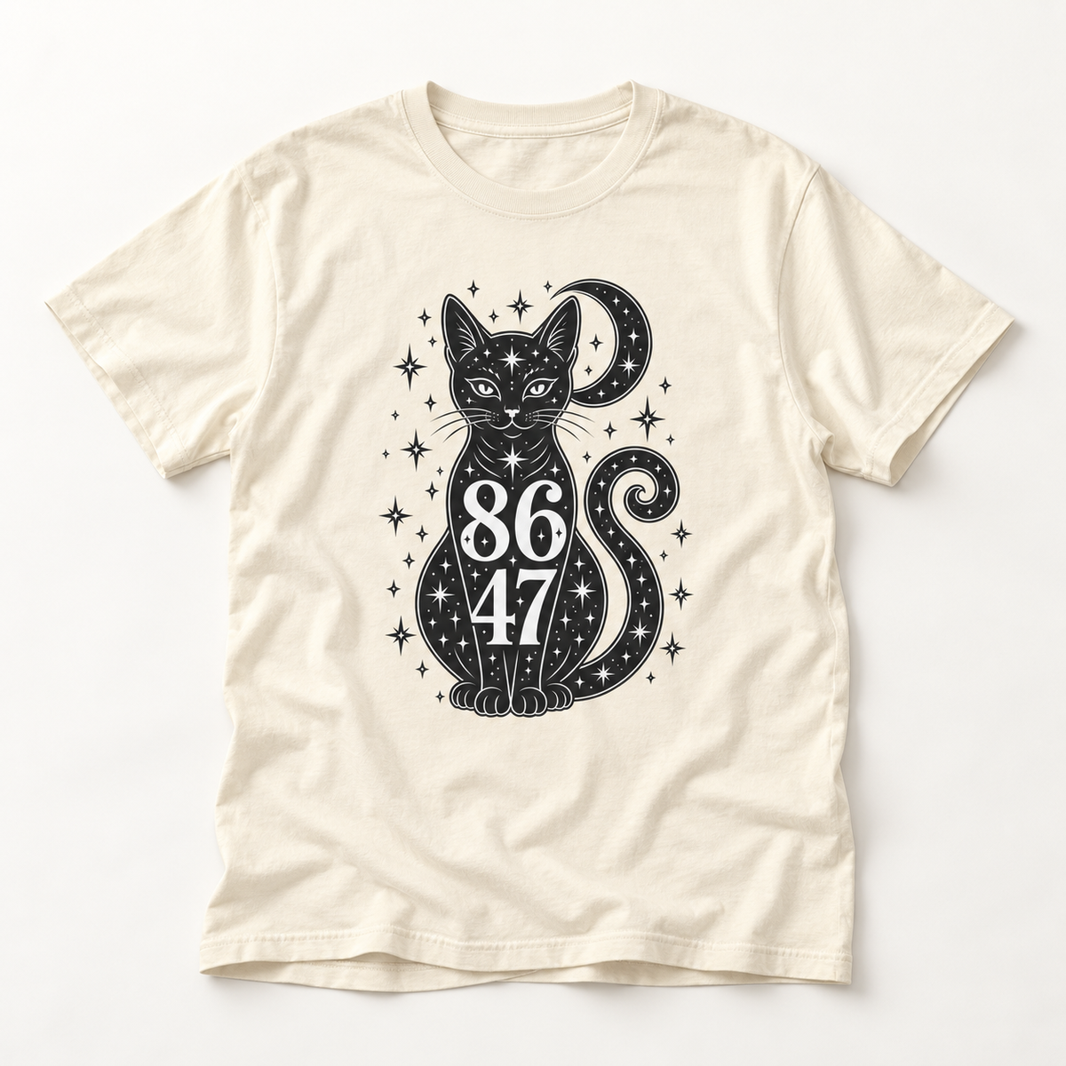 Mystic Black Cat Tee — 86/47 Crescent Moon Graphic T-Shirt