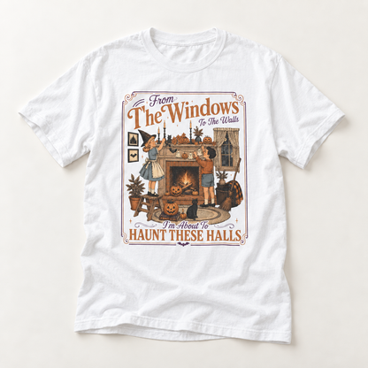 "From The Windows... Haunt These Halls" Vintage Halloween Tee
