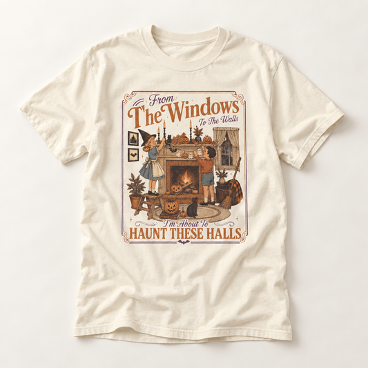 "From The Windows... Haunt These Halls" Vintage Halloween Tee