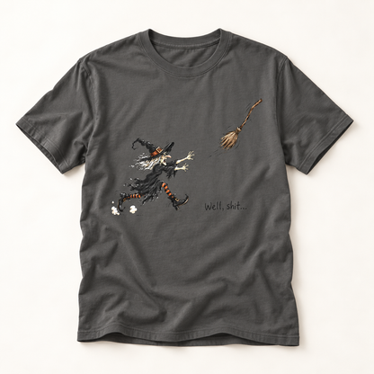 Witchy Broom Mishap T-Shirt — 'Well, Shit...' Halloween Graphic Tee